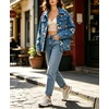 image:imagechouyatou Womens Floral Print Denim Jacket Button Down Jean Trucker JacketBlue