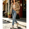 image:imagechouyatou Womens Floral Print Denim Jacket Button Down Jean Trucker JacketKhaki