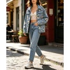 image:imagechouyatou Womens Floral Print Denim Jacket Button Down Jean Trucker JacketLight Blue