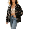 image:imagechouyatou Womens Floral Print Denim Jacket Button Down Jean Trucker JacketBlack