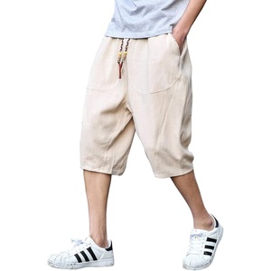 image:imagechouyatou Mens Lightweight Drawstring Waist Linen Capri Pants Beach Harem Shorts XLarge Off White