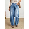 image:imagechouyatou Women Mid Rise Baggy Barrel Jeans Boyfriend Wide Leg Ankle PantsBlue