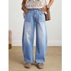 image:imagechouyatou Women Mid Rise Baggy Barrel Jeans Boyfriend Wide Leg Ankle PantsLight Blue