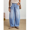 image:imagechouyatou Women Mid Rise Baggy Barrel Jeans Boyfriend Wide Leg Ankle PantsLight Blue