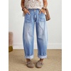 image:imagechouyatou Women Mid Rise Baggy Barrel Jeans Boyfriend Wide Leg Ankle PantsLight Blue