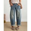 image:imagechouyatou Women Mid Rise Baggy Barrel Jeans Boyfriend Wide Leg Ankle PantsRetro Blue