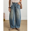 image:imagechouyatou Women Mid Rise Baggy Barrel Jeans Boyfriend Wide Leg Ankle PantsRetro Blue