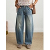 image:imagechouyatou Women Mid Rise Baggy Barrel Jeans Boyfriend Wide Leg Ankle PantsRetro Blue