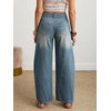 image:imagechouyatou Women Mid Rise Baggy Barrel Jeans Boyfriend Wide Leg Ankle PantsRetro Blue