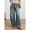 image:imagechouyatou Women Mid Rise Baggy Barrel Jeans Boyfriend Wide Leg Ankle PantsRetro Blue