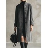 image:imagechouyatou Womens 2025 Fall Winter Faux Suede Trench Coat Single Breasted Business Casual Midi Long Pea CoatDark Grey