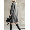 image:imagechouyatou Womens 2025 Fall Winter Faux Suede Trench Coat Single Breasted Business Casual Midi Long Pea CoatDark Grey
