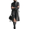 image:imagechouyatou Womens 2025 Fall Winter Faux Suede Trench Coat Single Breasted Business Casual Midi Long Pea CoatDark Grey