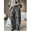 image:imagechouyatou Womens Boyefriend Y2K Camouflage Cargo Pants Wide Leg Jeans High Waisted Denim Palazzo PantsArmy Green