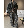 image:imagechouyatou Womens Boyefriend Y2K Camouflage Cargo Pants Wide Leg Jeans High Waisted Denim Palazzo PantsArmy Green