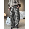 image:imagechouyatou Womens Boyefriend Y2K Camouflage Cargo Pants Wide Leg Jeans High Waisted Denim Palazzo PantsGrey