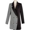 image:imagechouyatou Womens Chic Color Block Houndstooth Long Blazer Jacket Trench CoatBlack