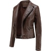 image:imagechouyatou Womens Daily Wear Multiple Color Moto Biker Short Faux Leather JacketCoffee