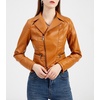 image:imagechouyatou Womens Daily Wear Multiple Color Moto Biker Short Faux Leather JacketTan