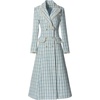 image:imagechouyatou Womens Dressy Plaid Tweed Trench Coat Notch Lapel Slim Fit A Line Maxi Long Blazer Jacket Pea CoatBlue