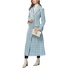 image:imagechouyatou Womens Dressy Plaid Tweed Trench Coat Notch Lapel Slim Fit A Line Maxi Long Blazer Jacket Pea CoatBlue