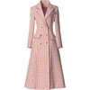 image:imagechouyatou Womens Dressy Plaid Tweed Trench Coat Notch Lapel Slim Fit A Line Maxi Long Blazer Jacket Pea CoatPink