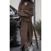 image:imagechouyatou Womens Fall Open Front Long Sweater Blazer Jacket Coatigan Notch Lapel Cardigan Sweater JacketBrown