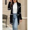 image:imagechouyatou Womens Notched Lapel Open Front Business Casual Work Knit Cardigan Sweater Blazer JacketBlack Striped