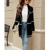 image:imagechouyatou Womens Notched Lapel Open Front Business Casual Work Knit Cardigan Sweater Blazer JacketBlack Striped