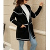 image:imagechouyatou Womens Notched Lapel Open Front Business Casual Work Knit Cardigan Sweater Blazer JacketBlack Striped