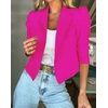 image:imagechouyatou Womens Puff Sleeve One Button Crop Office Blazers Notched Lapel Business Casual Jackets Work SuitRose Red