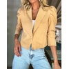 image:imagechouyatou Womens Puff Sleeve One Button Crop Office Blazers Notched Lapel Business Casual Jackets Work SuitYellow