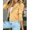 image:imagechouyatou Womens Puff Sleeve One Button Crop Office Blazers Notched Lapel Business Casual Jackets Work SuitYellow