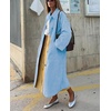 image:imagechouyatou Womens Single Breasted Faux Suede Trench Coat Long Suede Leather Jacket Casual Lapel Pea Coat OvercoatLight Blue