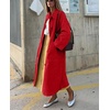 image:imagechouyatou Womens Single Breasted Faux Suede Trench Coat Long Suede Leather Jacket Casual Lapel Pea Coat OvercoatRed