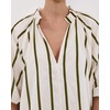 image:imagechouyatou Womens Summer Half Puff Sleeve Cotton Dress Notch Neck Striped Midi Dress with PocketsArmy Green