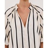 image:imagechouyatou Womens Summer Half Puff Sleeve Cotton Dress Notch Neck Striped Midi Dress with PocketsBlack Striped