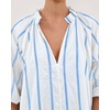 image:imagechouyatou Womens Summer Half Puff Sleeve Cotton Dress Notch Neck Striped Midi Dress with PocketsBlue White