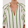 image:imagechouyatou Womens Summer Half Puff Sleeve Cotton Dress Notch Neck Striped Midi Dress with PocketsGreen Striped