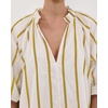 image:imagechouyatou Womens Summer Half Puff Sleeve Cotton Dress Notch Neck Striped Midi Dress with PocketsYellow Striped