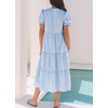 image:imagechouyatou Womens Summer Puff Short Sleeve Striped Dress Button Up Ruffle Tiered Midi Long Dress with PocketsBlue