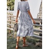 image:imagechouyatou Womens Summer VNeck Striped Midi Long Shirt Dress Short Sleeve Tiered Beach Tunic DressBlack