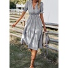 image:imagechouyatou Womens Summer VNeck Striped Midi Long Shirt Dress Short Sleeve Tiered Beach Tunic DressBlack