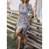 image:imagechouyatou Womens Summer VNeck Striped Midi Long Shirt Dress Short Sleeve Tiered Beach Tunic DressBlack