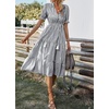 image:imagechouyatou Womens Summer VNeck Striped Midi Long Shirt Dress Short Sleeve Tiered Beach Tunic DressBlack