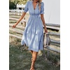 image:imagechouyatou Womens Summer VNeck Striped Midi Long Shirt Dress Short Sleeve Tiered Beach Tunic DressBlue