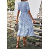 image:imagechouyatou Womens Summer VNeck Striped Midi Long Shirt Dress Short Sleeve Tiered Beach Tunic DressBlue