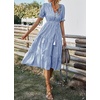 image:imagechouyatou Womens Summer VNeck Striped Midi Long Shirt Dress Short Sleeve Tiered Beach Tunic DressBlue