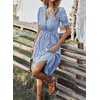 image:imagechouyatou Womens Summer VNeck Striped Midi Long Shirt Dress Short Sleeve Tiered Beach Tunic DressBlue