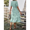 image:imagechouyatou Womens Summer VNeck Striped Midi Long Shirt Dress Short Sleeve Tiered Beach Tunic DressGreen